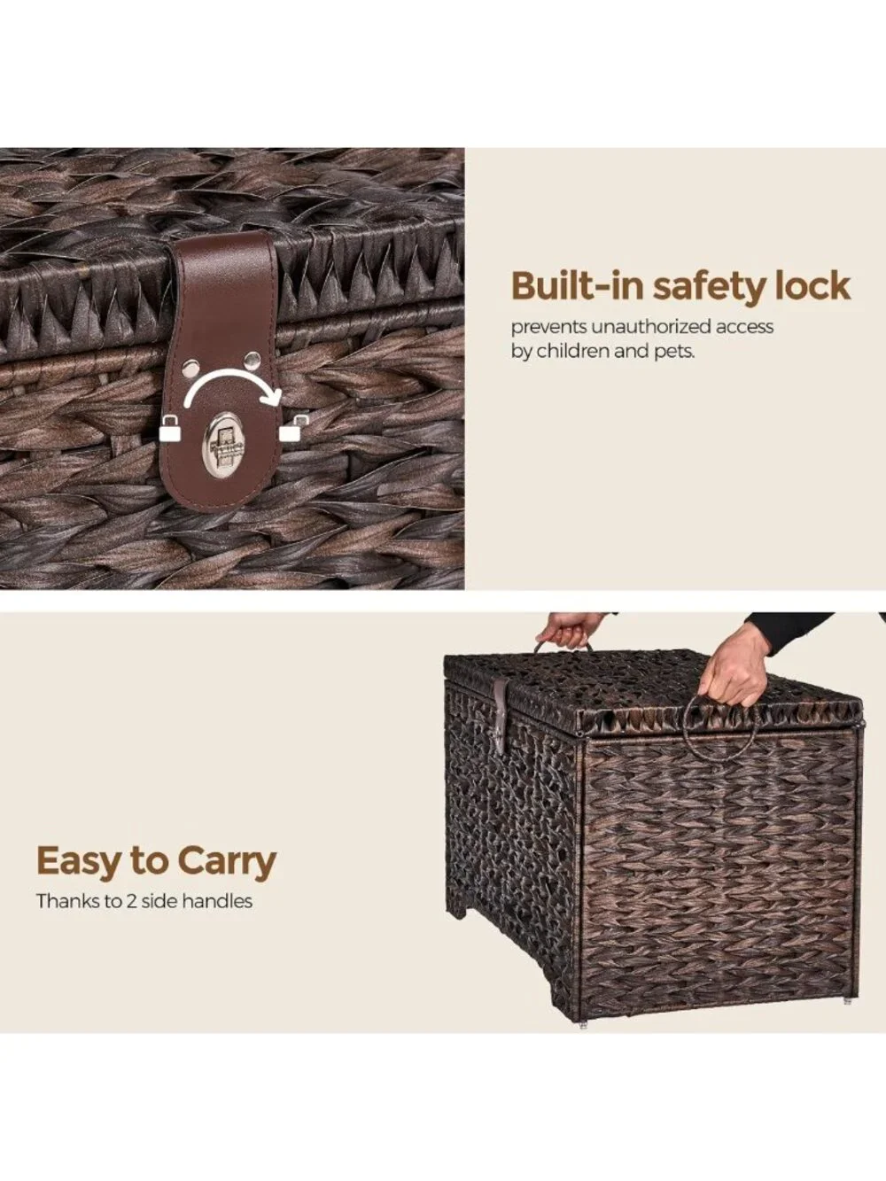 Large Handwoven Wicker Storage Basket with Lid - 165L Decorative Trunk
